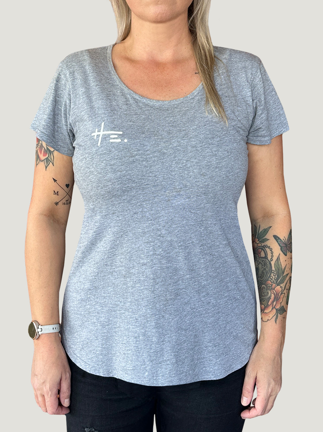 Women's HE. Logo Tee in Grey